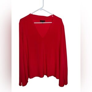 FRANNE GOLDE womens size XXL‎ red v neck stretch long sleeve slit cuff blouse